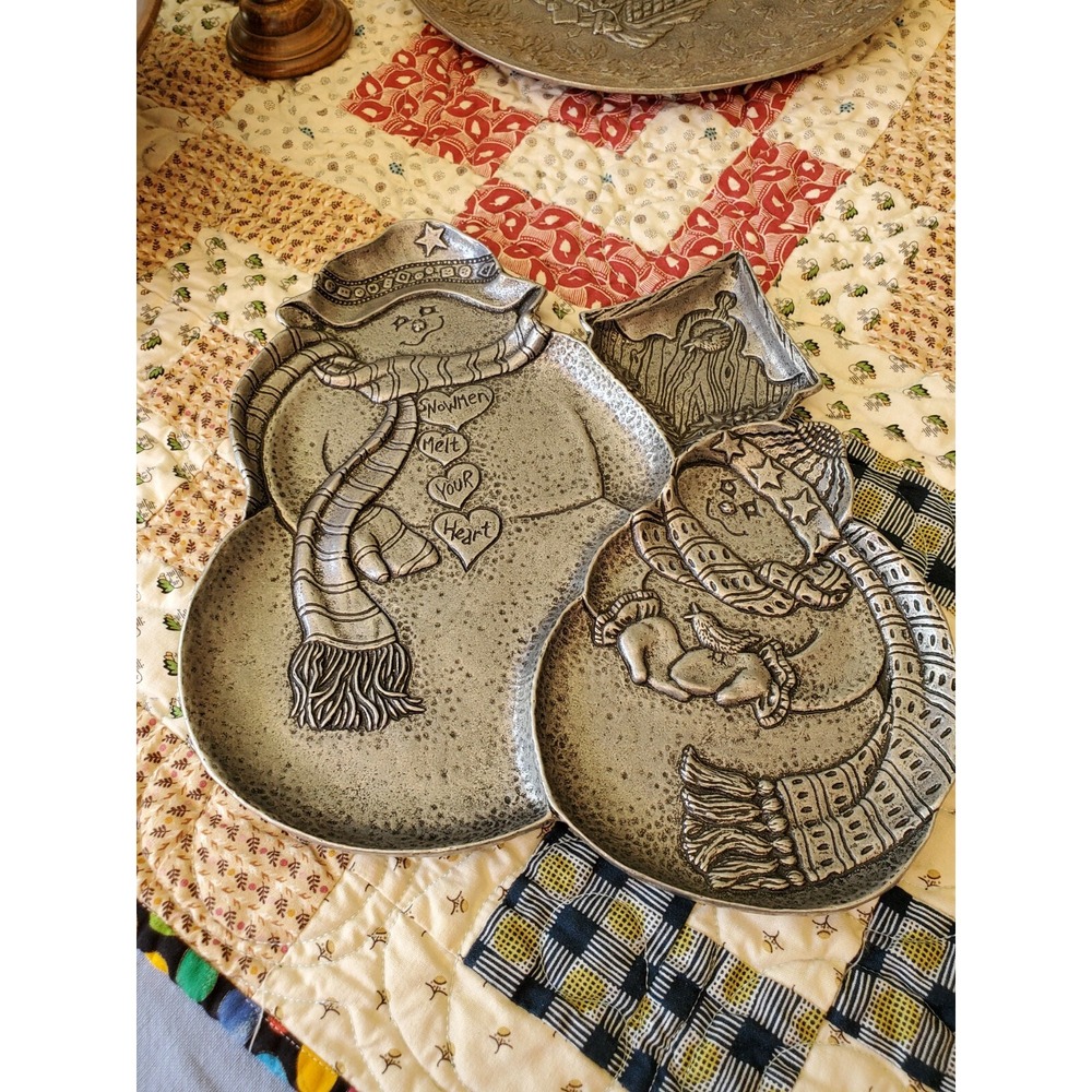 Snowman Pewter Stamped CARSON STATESMETAL Serving Platter Plate Tray